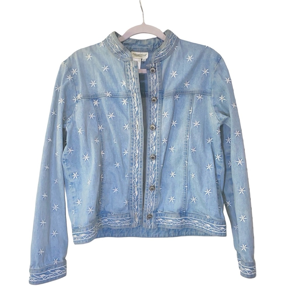 Vintage Coldwater Creek Starry Night Embroidered Denim Jacket size S 90s y2k